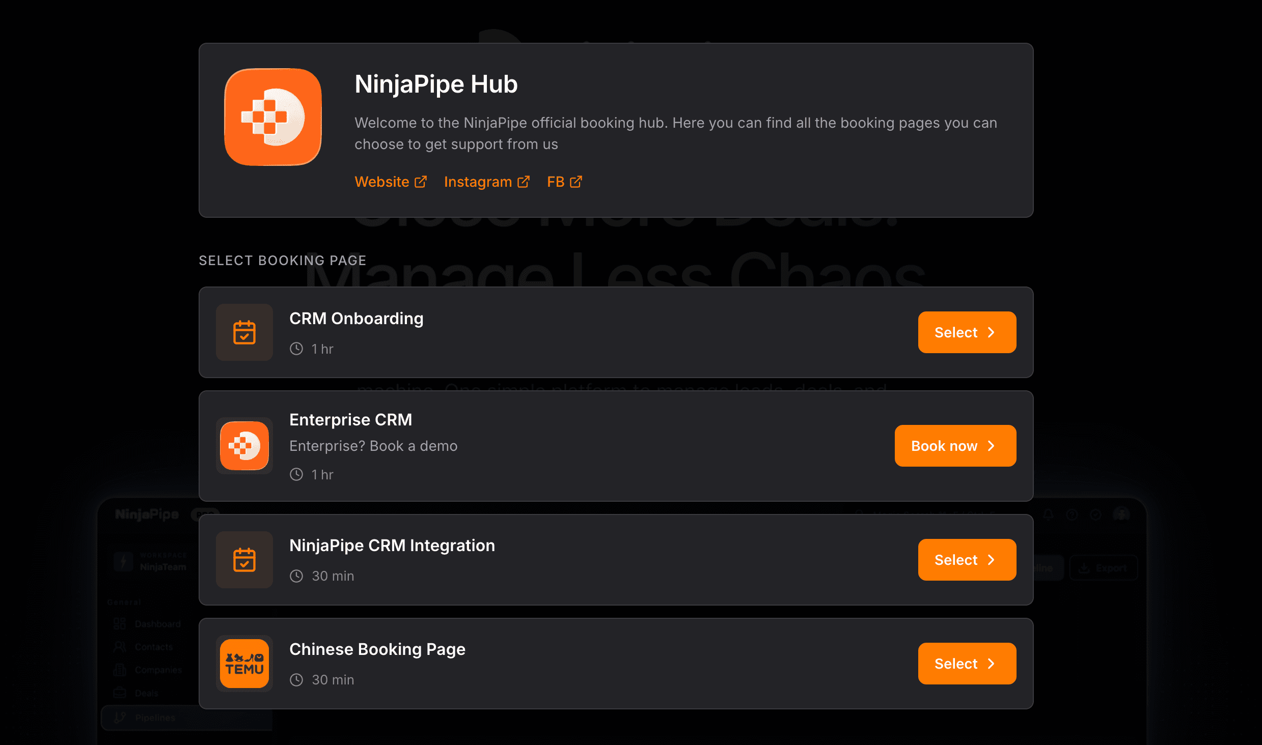 NinjaPipe bookings for home services appointments