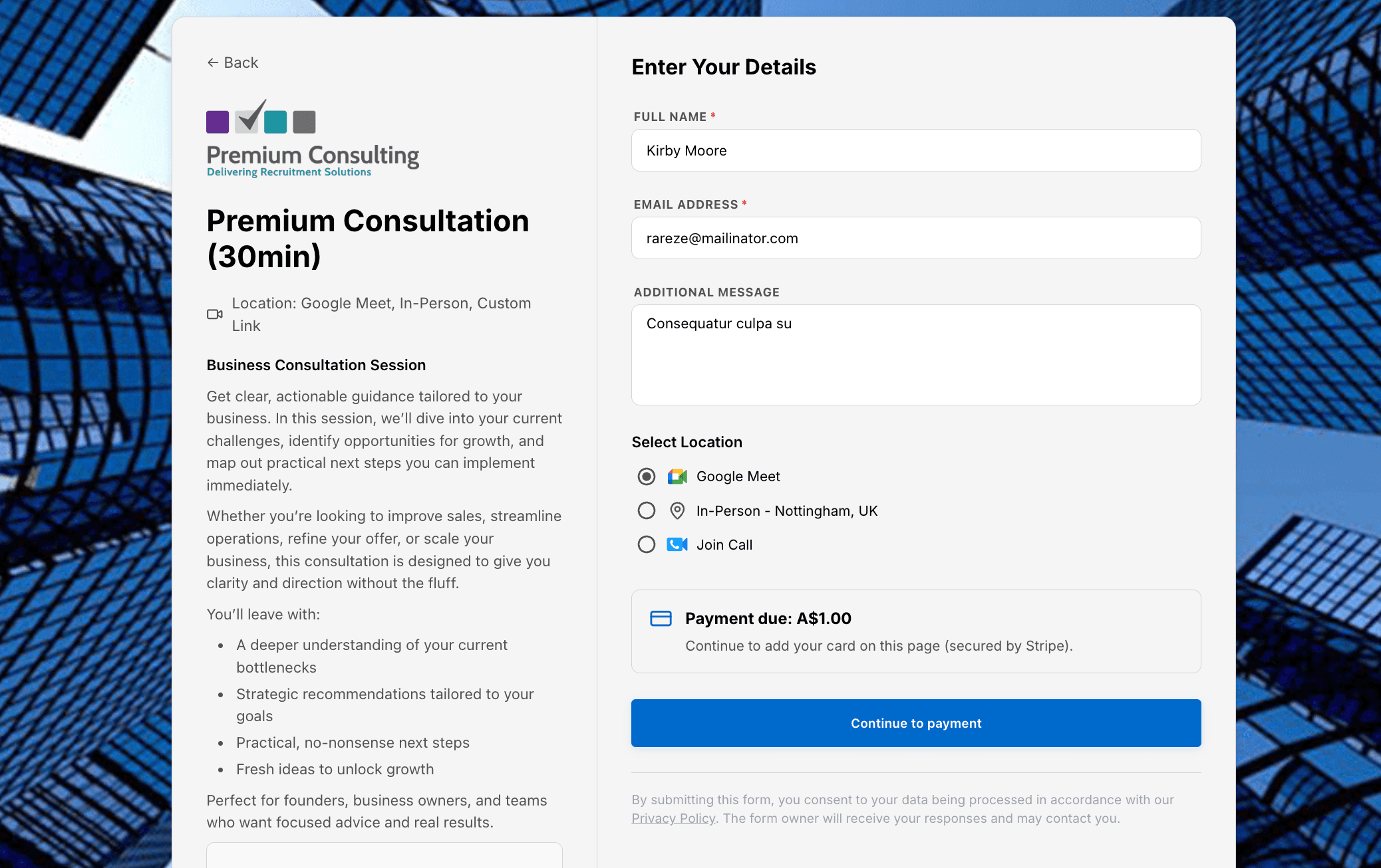 NinjaPipe booking pages, status, duplicate, and payments