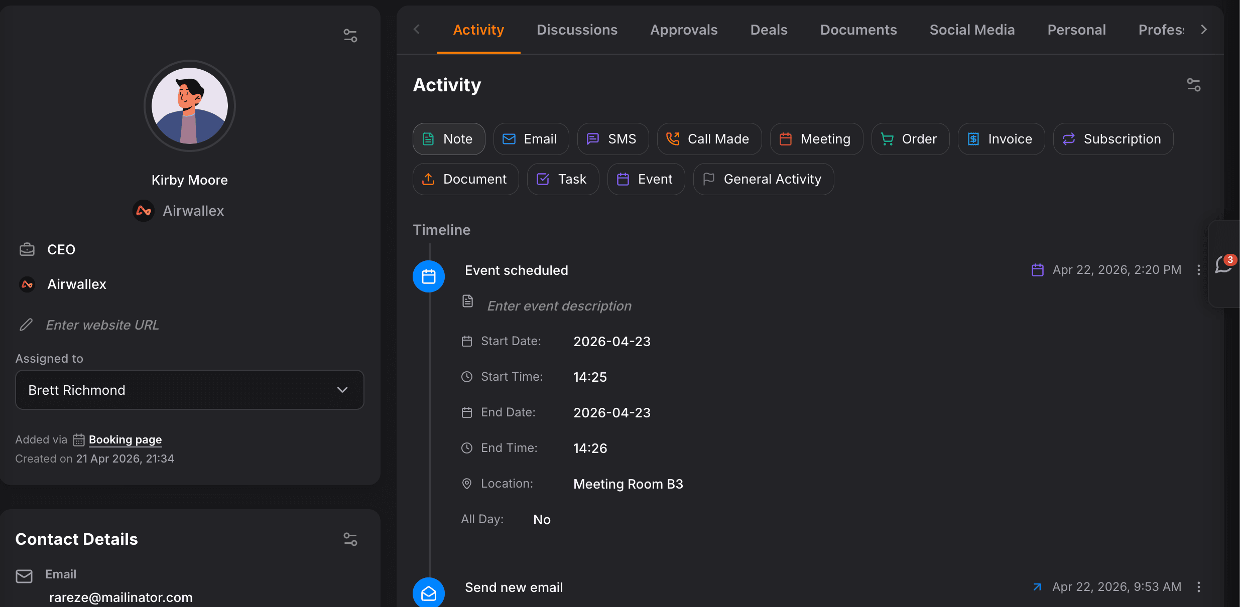 NinjaPipe Calendar, contacts linked to calendar events