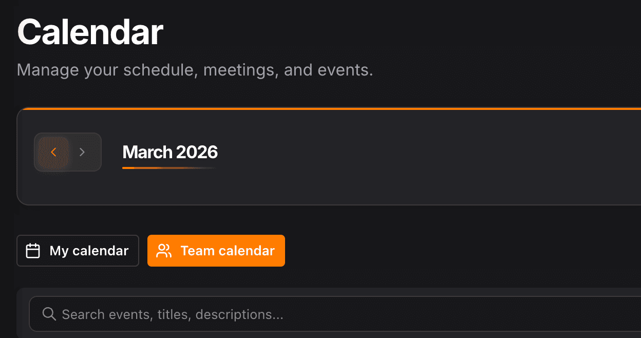 NinjaPipe Calendar, team scope, filters, and scheduling