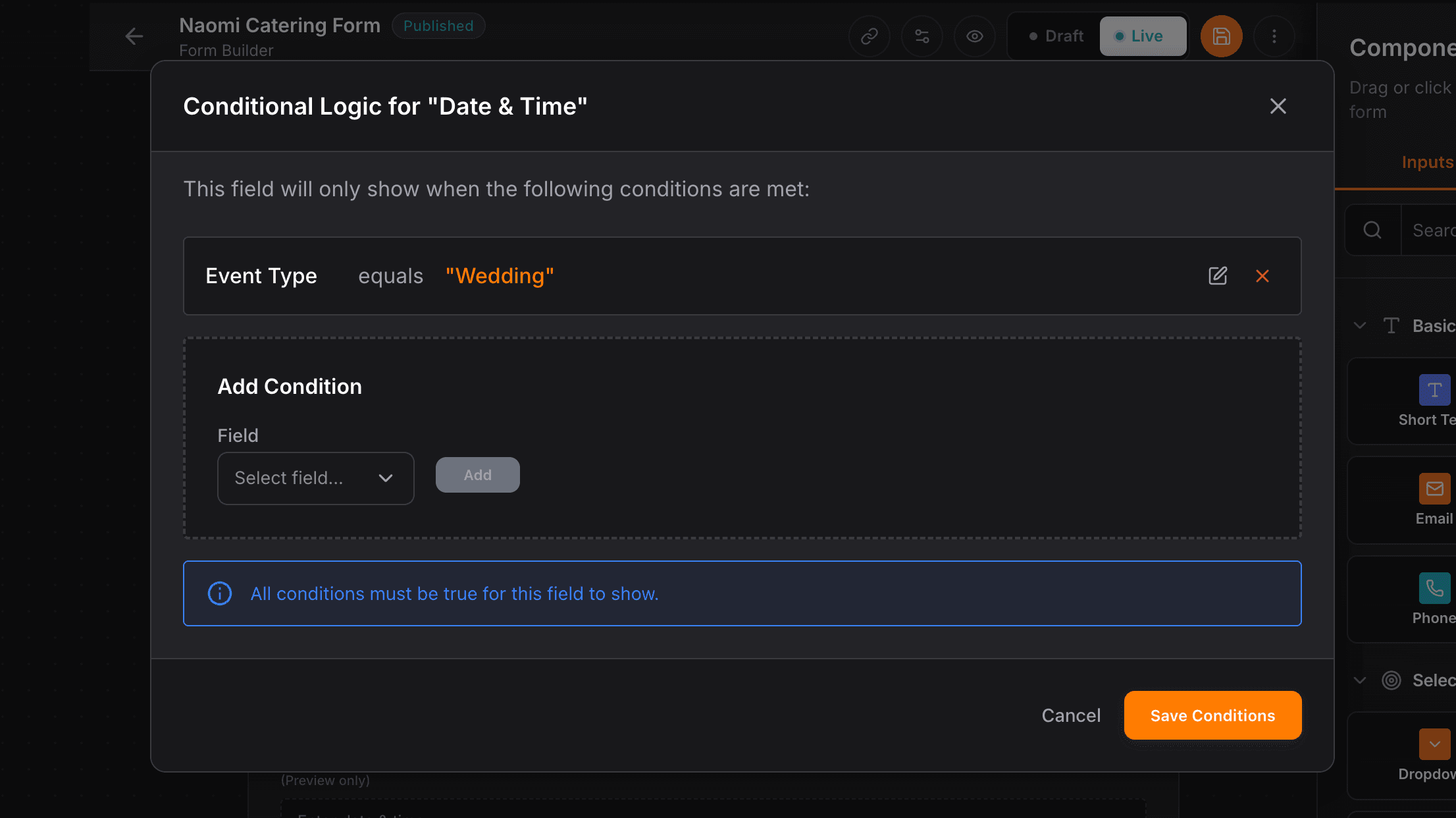 NinjaPipe form, conditional field visibility