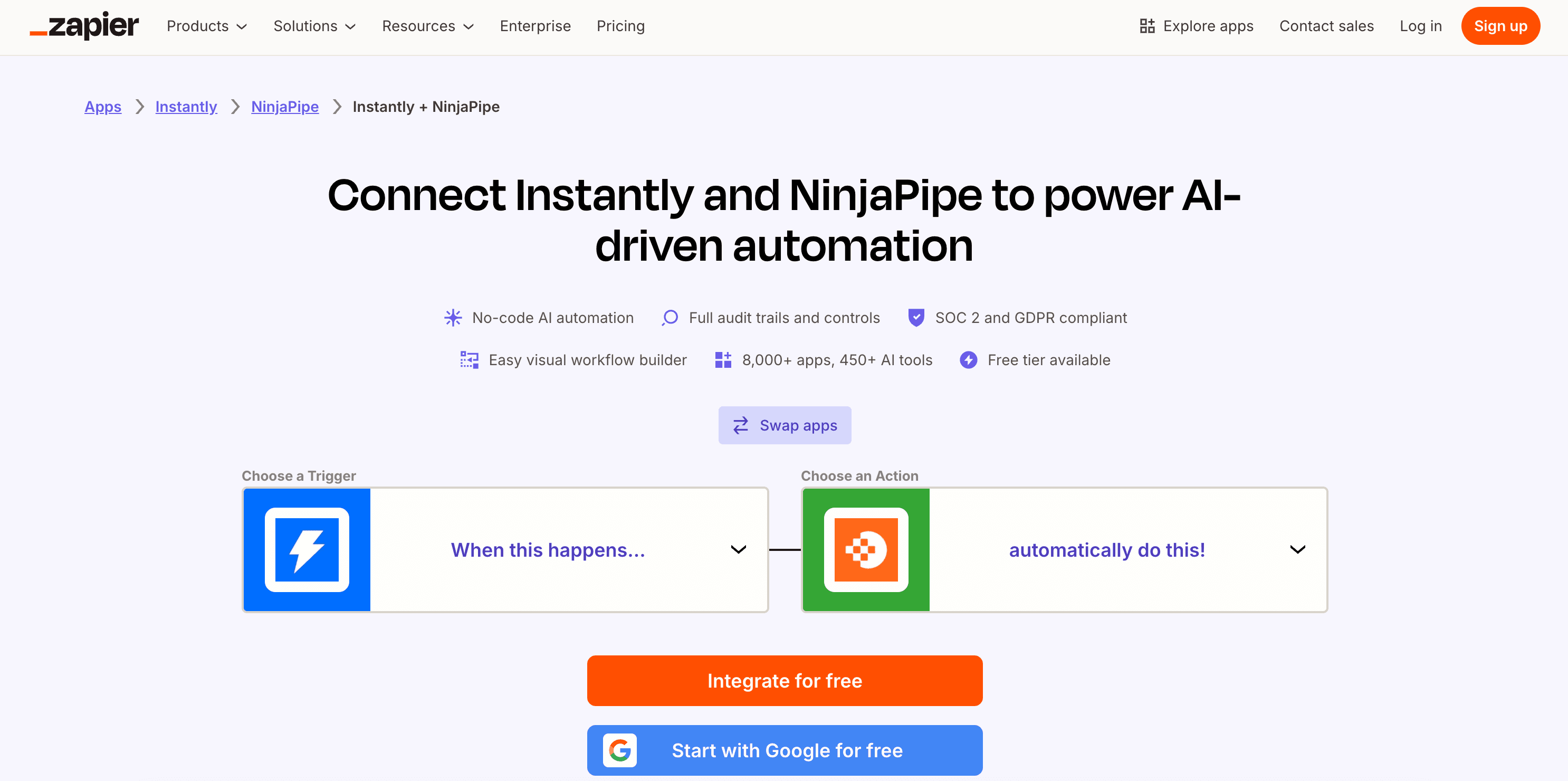NinjaPipe Zapier and automation platform integrations