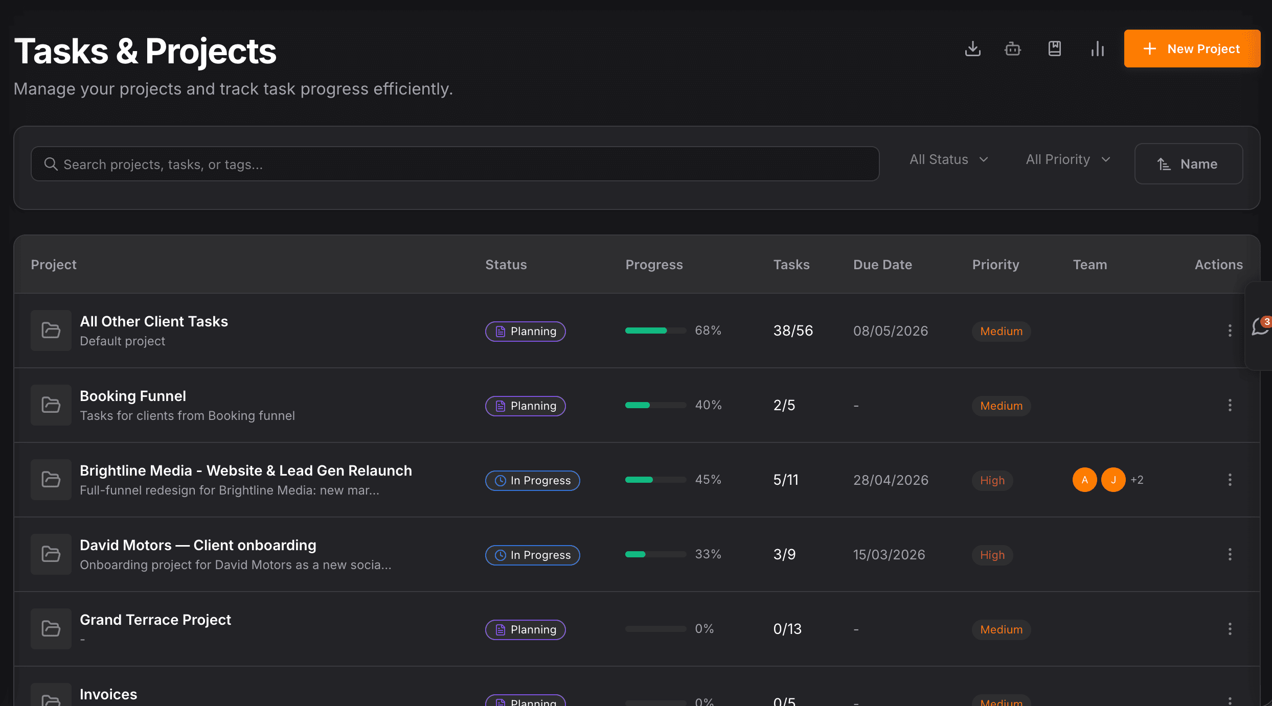 NinjaPipe tasks for agency deliverables and owners