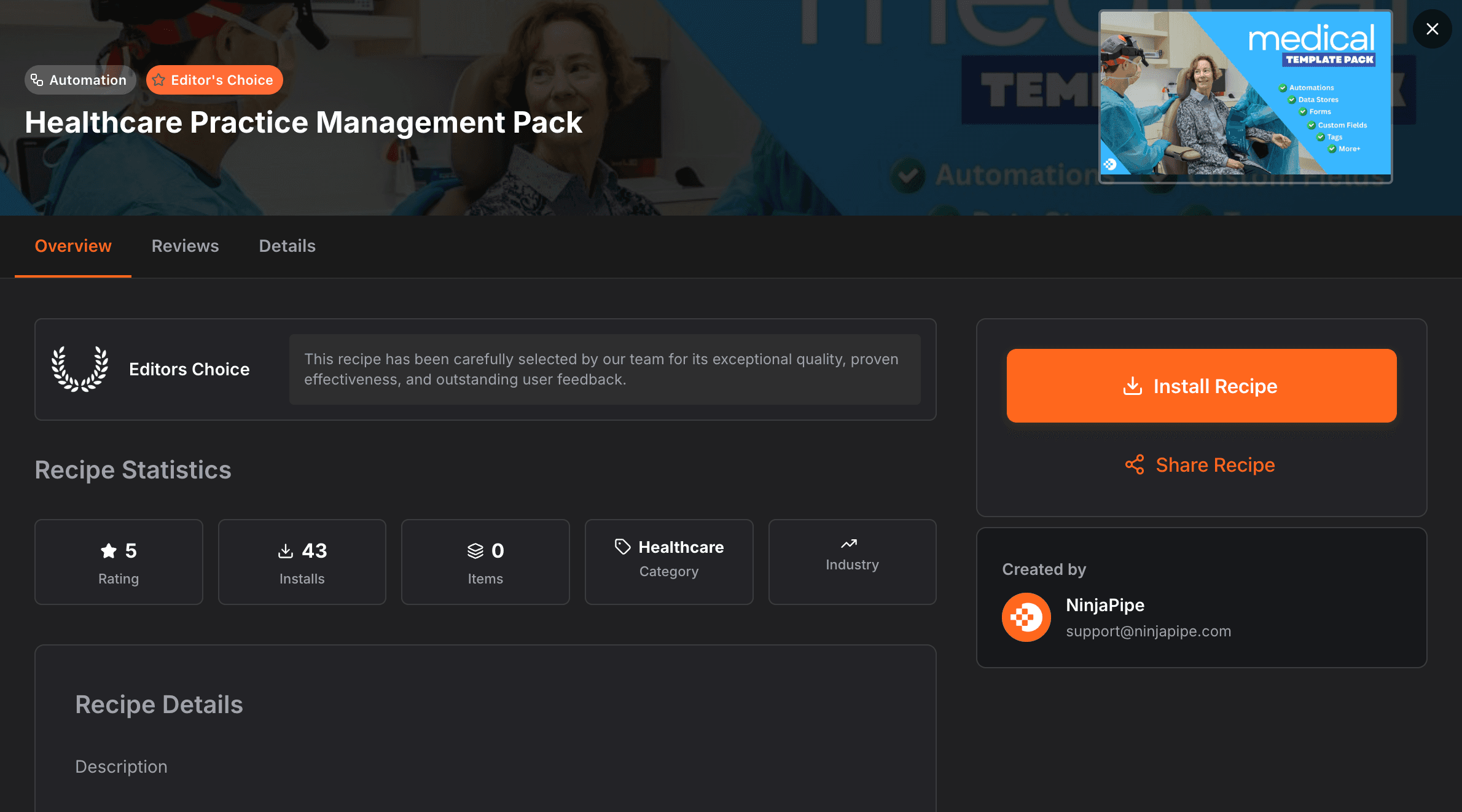 NinjaPipe Market, recipe details and install