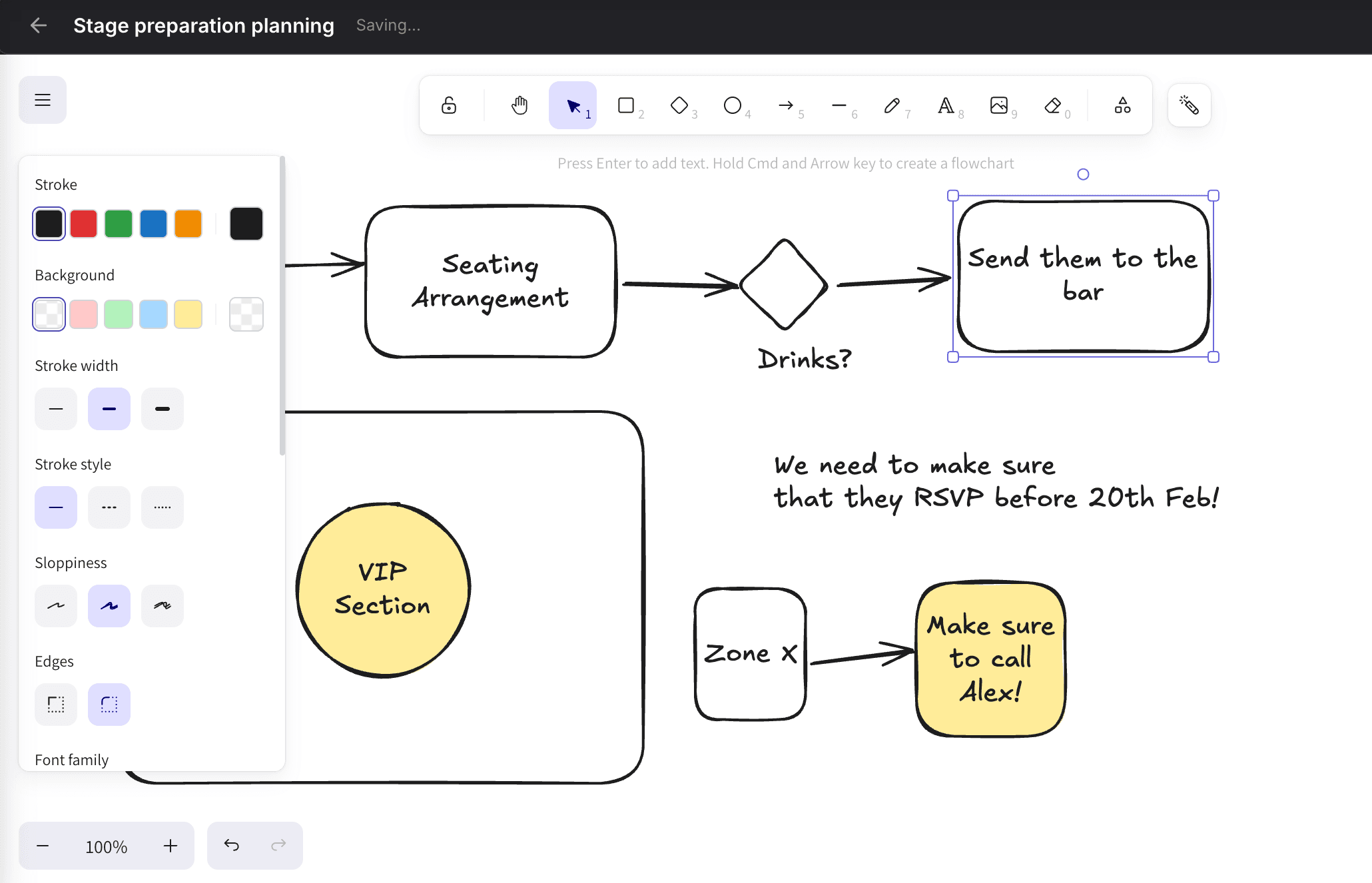 NinjaPipe whiteboard, diagrams and sketches on the canvas