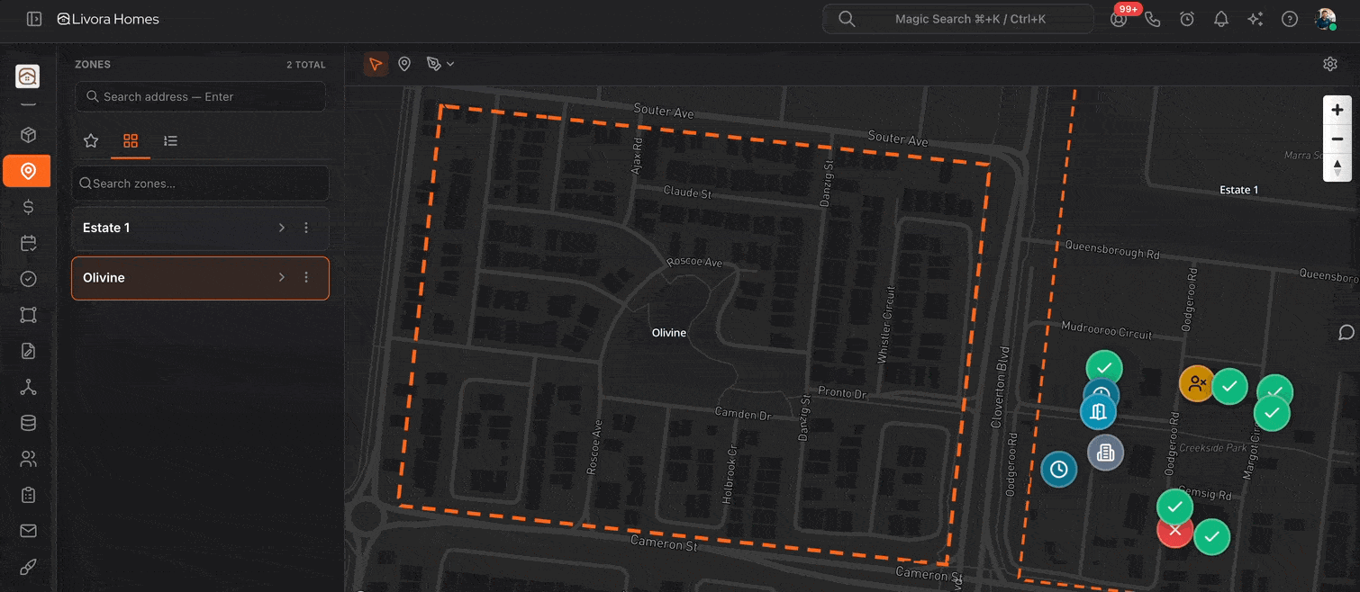 NinjaPipe Territories: map with zones, points of interest, and field sales workflow