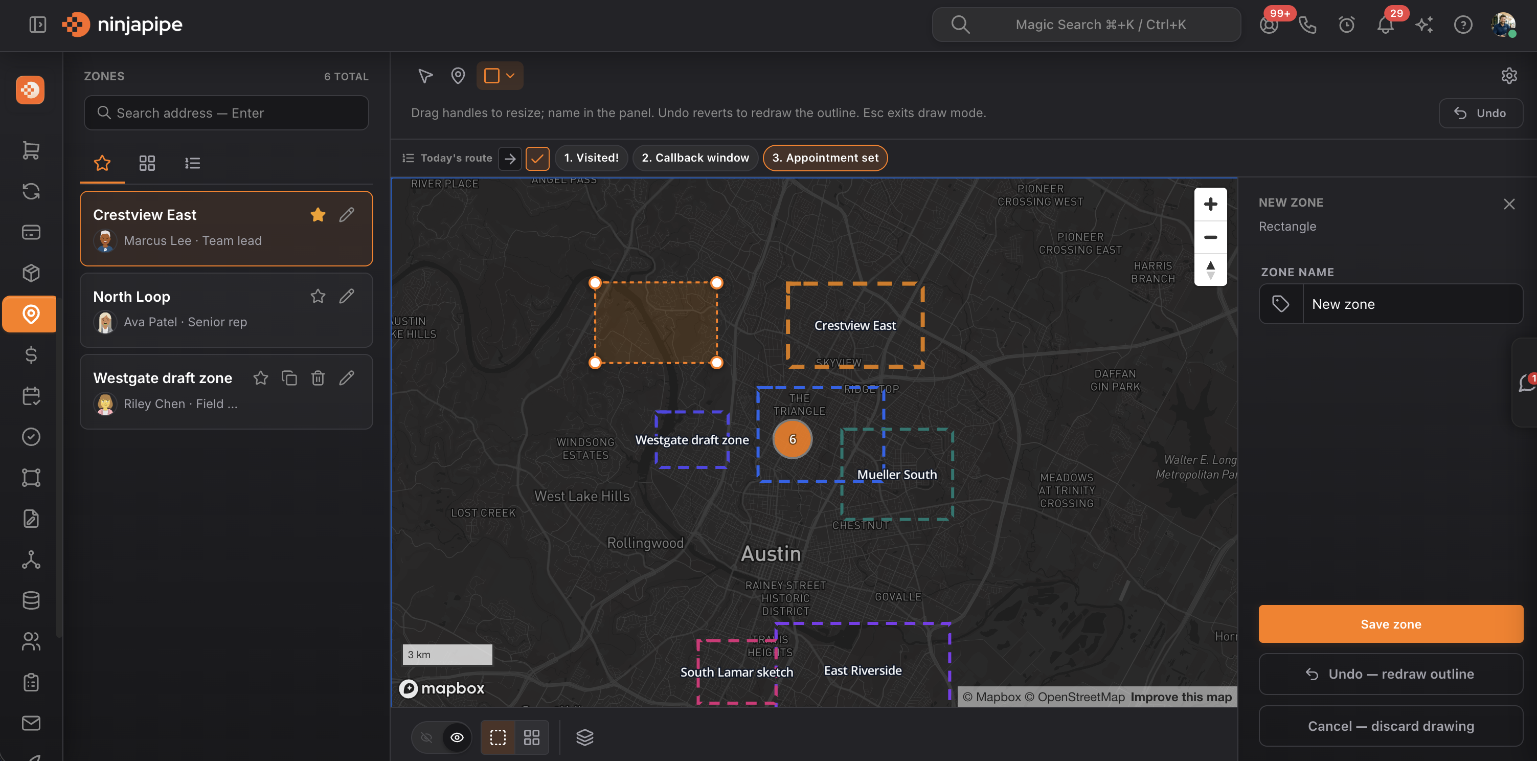 D2D Sales CRM | Territories, Maps, POIs, Today's Route | NinjaPipe