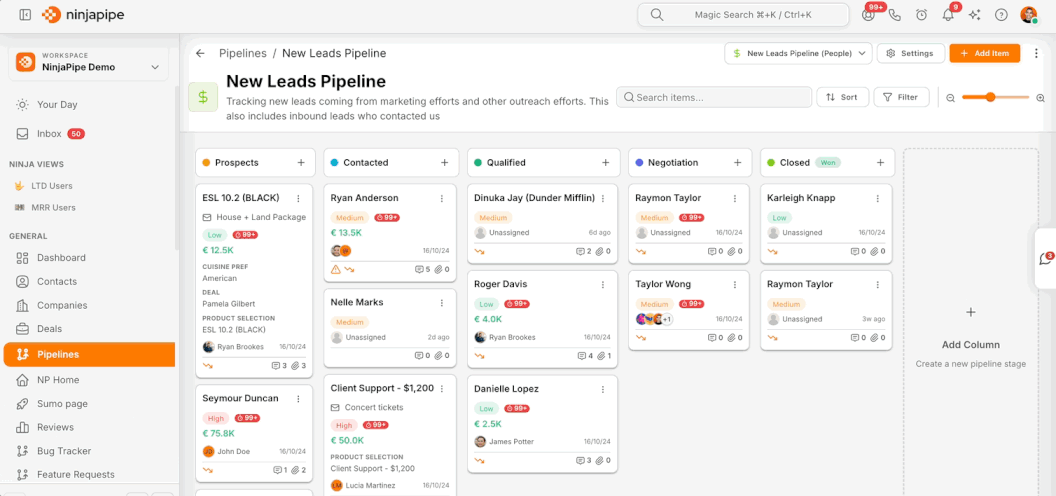 NinjaPipe pipelines for construction jobs and accounts